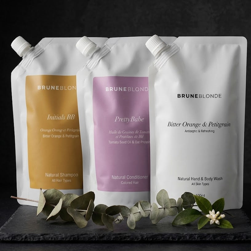 Bitter Orange Shampoo & Bitter Orange & Petitgrain Body Wash & Pretty Babe Conditioner | Bruneblonde Natural Haircare | 500ml Refill Set